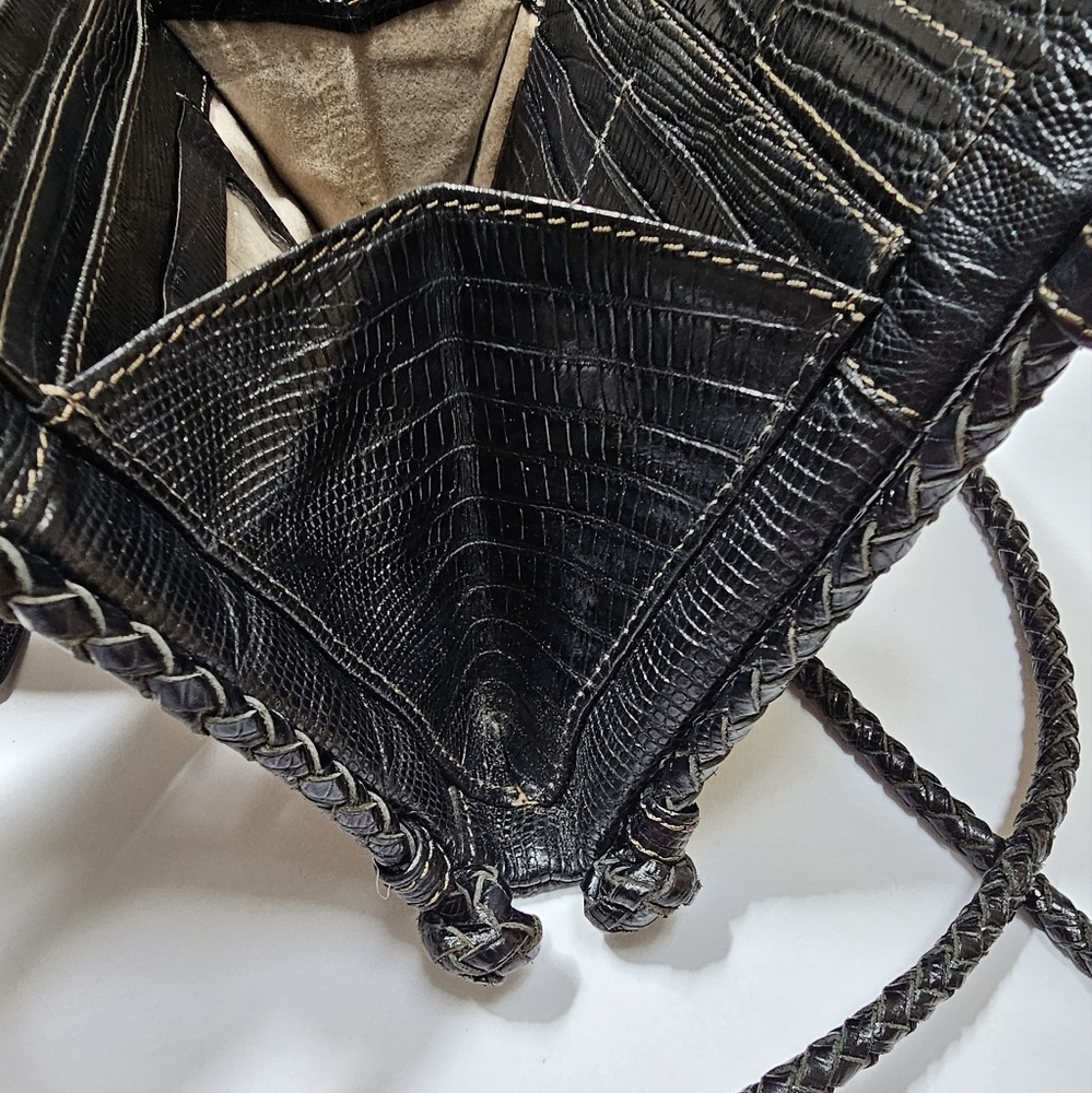 Brahmin Vintage Style Mojito Reptile Print Black Leather Organizer Crossbody - Picture 5 of 16
